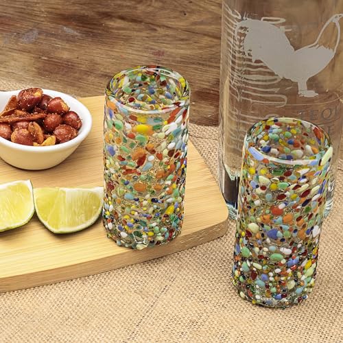 Authentic Mexican Tequila Shot Glasses - Tequila Set of shot glasses - 4 pcs - 2 Oz - Mexican Hand Blown Shot Glass (Confetti) Multicolor