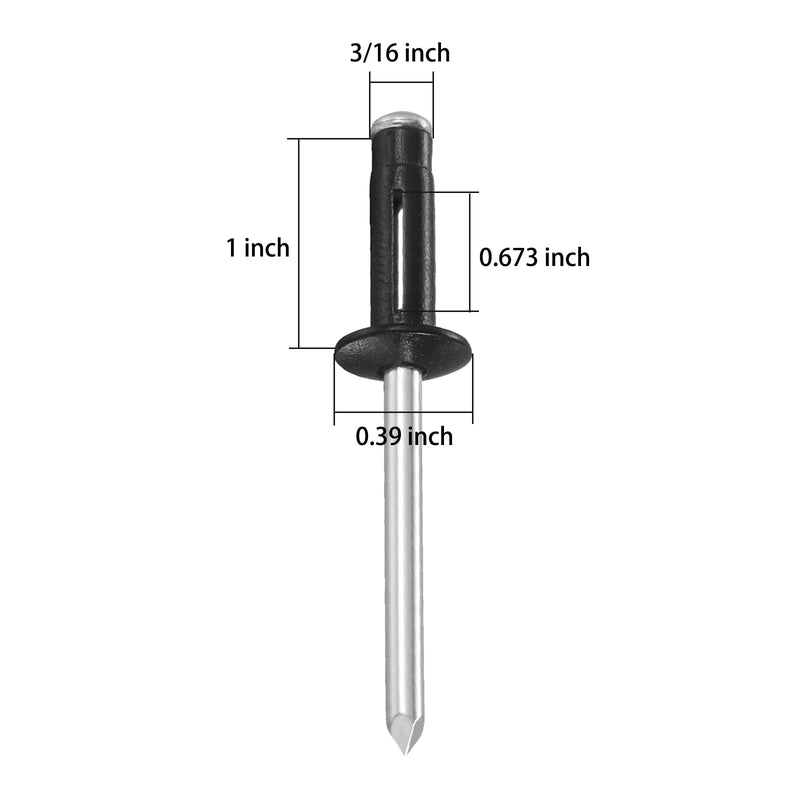 [Australia - AusPower] - (150 pcs) Tri-Fold Rivets Assortment 3/16 * 1，Tri Grip Rivets，Black Aluminum Blind Rivets Tri Grip Boat Kayak Rivets,Trifold Rivets，Bulb Style Rivets 3/16*1 Black 