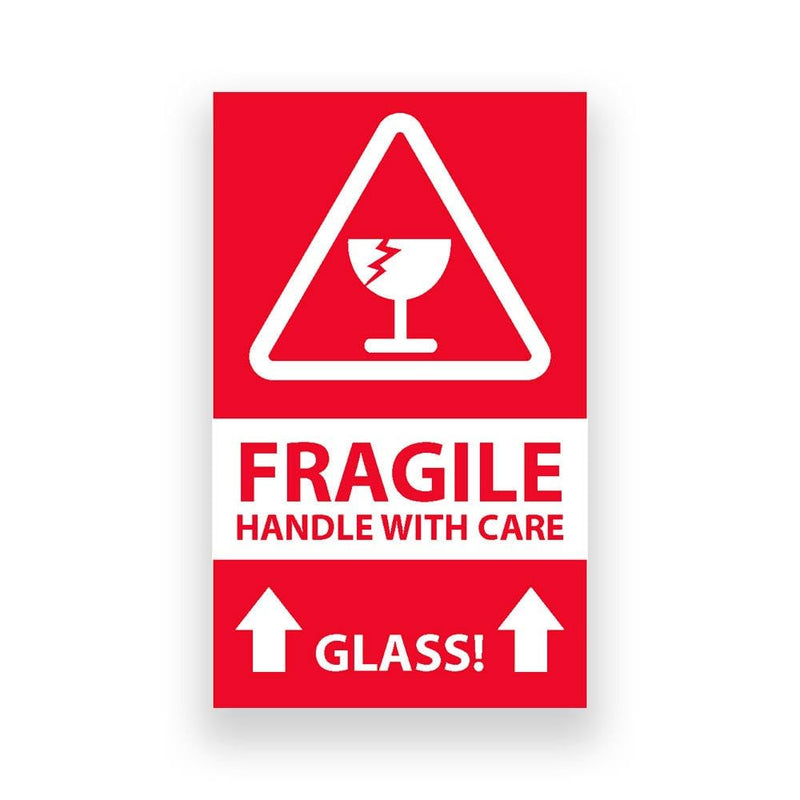 Fragile Glass Handle with Care Shipping Labels – 3" x 5", Red, Semi-Gloss, Permanent Adhesive, Warning Labels – Glass Packaging, Handling & Shipping Use – 500 Labels per Roll | LabelValue