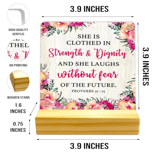 She is Clothed in Strength Proverbs 31:25 Desk Sign Acrylic Plaque