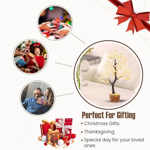 Citrine Crystal Tree of Life, Healing Gemstone Money Tree for Good Luck, Prosperity & Positive Energy, Handmade Feng Shui Bonsai Decor for Home Office, Spiritual Gifts for Women & Men Citrine - Yellow (Golden Wire)