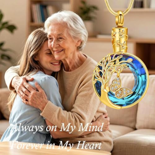 zeqingjw Cremation Jewelry Butterfly Urn Necklace for Ashes Pendants Circle of Life Eternity Memorial Funeral Keepsake Jewelry for Ashes Gold