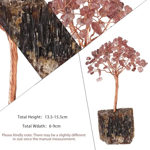Amogeeli Healing Crystal Tree with Base, Handmade Money Tree, Feng Shui Arrangement for Positive Energy, Reiki, Meditation, Home/Office Decor, Strawberry Quartz Red