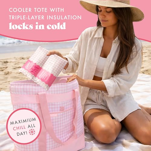 Fit & Fresh XL Insulated Cooler Bag for Groceries, Collapsible Soft Cooler Pink Gingham