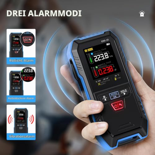 EMF Meter, Electrosmog Meter, 3-in-1 Radiation Meter, Measurement of EF MF RF Automatic Alarm if the Standard is Exceeded, TFT Color Screen for Home, Office and Children's Room.
