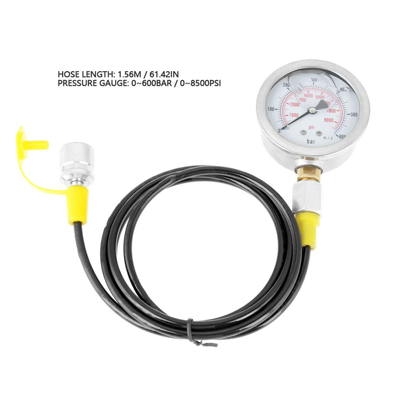 [Australia - AusPower] - Hydraulic Pressure Test Kit 40mpa Hydraulic Pressure Gauge 60p Hydraulic Pressure Test Kit,Hydraulic Hose Test Point Coupling M16*2-BSP1/4 + 0~600BAr 8500PSI Gauge Hose 