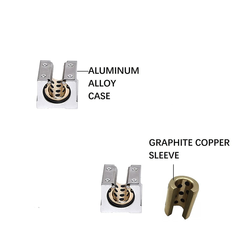 2 Pcs SBR16UU SBR16 UU 16mm Linear Motion Slider Block with Graphite Copper Sleeve Inside for 16mm Linear Guide Rail, Aluminum CNC Router Parts