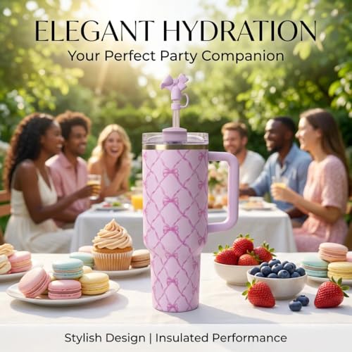 40 oz Tumbler with Handle and Straw,40 oz Stainless Steel Insulated Bow Water Bottles with Lid and Straw Coquette Bowknot Travel Birthday Gifts for Women Friend Holiday-Baby Bow Pink Peppermint Baby Bow Pink Peppermint 40 Ounces