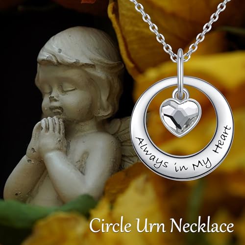 DAYLINLOVE Circle of Life Urn Necklace for Ashes 925 Sterling Silver Eternity Memorial Urn Pendant Always in My Heart/Paw Cremation Jewelry Keepsake for Men Women
