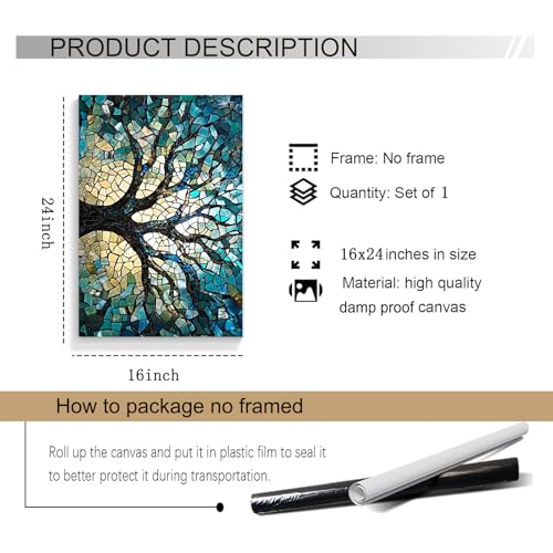 Eeuqiauot Tree of Life Canvas Wall Art Abstract Teal Blue Painting Abstract Textured Prints Teal Tree Wall Art Tree of Life Posster Prints for Living Room Wall Decor 16x24in Unframed Teal,Tree of Life,Abstract 16"L x 24"W