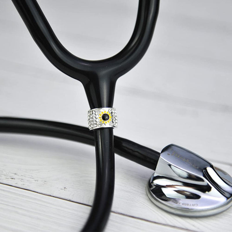 2 Pack Bling Sunflower Stethoscope Charms, Stethoscope Tag Personalized Hospital Nurse Identification Accessories
