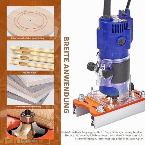 Wood Cutter Tool Slot Holder Set Wood Cutter Base Locator Set 2 in 1 Slot Base and Mounting Bracket for 64/65 mm Trimmer with Scale Milling Base Plate, One-Hand Milling Base Plate
