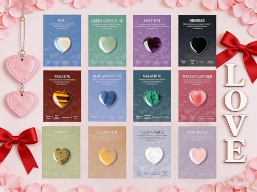 12 Pcs Healing Crystal Gifts with 12 Pcs Introduction Cards Multiple Colours
