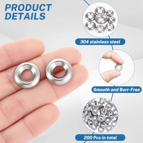 Hualleko #12 countersunk 304 stainless steel washers, silver and black metal cup washer set for screws and bolts