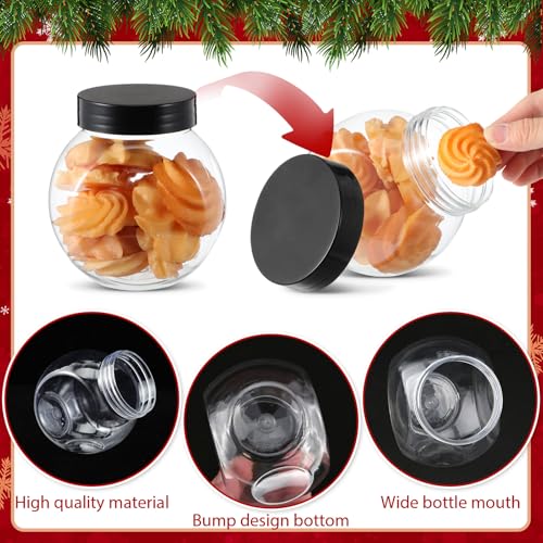 Jingmore 36 Pcs Plastic Candy Jars for Christmas Party Favors Snowman Christmas Candy Jars with Lids Clear Xmas Cookie Jar Container Chocolate Storage Jar with Stickers and Ribbon (Red Black Plaid) Red Black Plaid