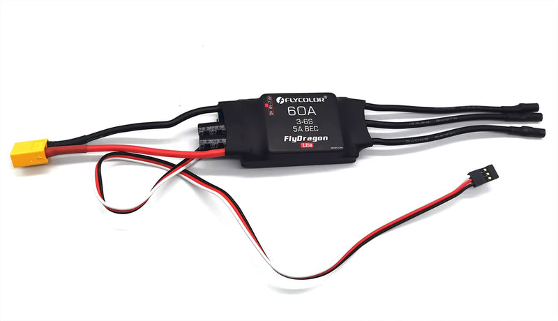 Flycolor 60A ESC 3-6S Electric Speed Controller 5v /6V/7.4V 5A BEC with XT60 & 3.5mm Bullet Plugs for RC Drone Airplane Brushless Motors 60A/BEC 5A