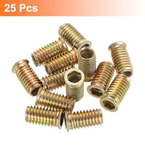 uxcell M10x30mm wood furniture threaded insert nuts with hex socket drive, 25-piece set