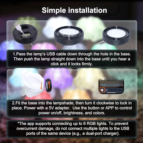 3Pack LED Lamp Kit 001 App Control for Bambu Lab 3D Printing, USB RGB LED Round Light with APP Cluster Control, DIY Lamp Making Kit for Craft Projects, Music Sync, 16M Colors, Memory Function 3Pack
