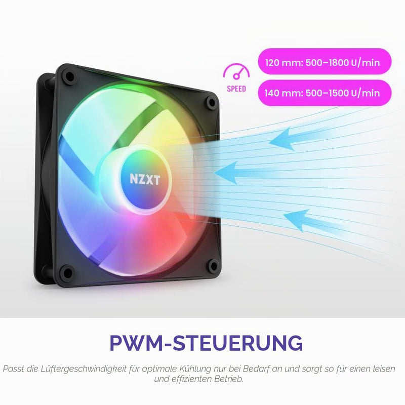 NZXT F120 RGB Core - 120mm Hub Mounted RGB PC Fan - Black | 120mm RGB fan with 8 addressable LEDs and semi-transparent blades. Quiet cooling with CAM-synchronous lighting. 120mm RGB Core