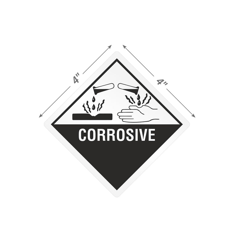 SmartSign Corrosive Labels with Symbol - 500/Roll, 4 x 4 inch Diamond, 4 mil Vinyl with Permanent Adhesive, Hazmat Shipping/Packing/Handling Labels, Black/White, Made in USA