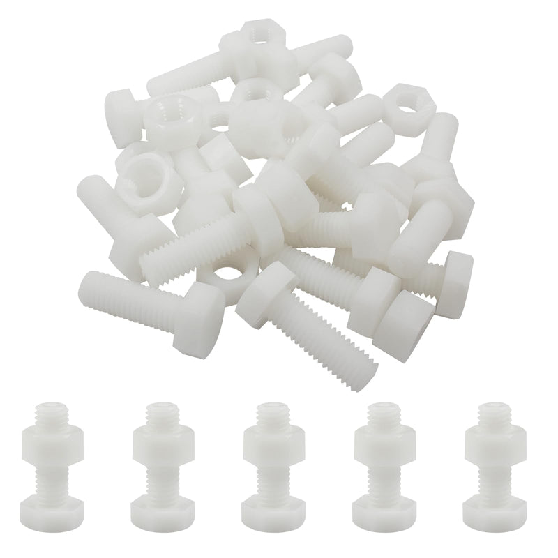 [Australia - AusPower] - Biaungdo 20 Pair M10 x 30mm Nylon Hex Bolts, White Plastic Hex Bolts Full Thread Hex Head Screws and Nuts Set M10x30mm 