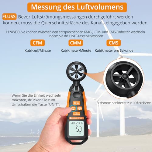 Neoteck Digital Anemometer Handheld with LCD Display Measuring Humidity, Temperature, Speed Meter Portable CFM Wind Gauge for Shooting, Boating, Kite Climbing, Mountaineering