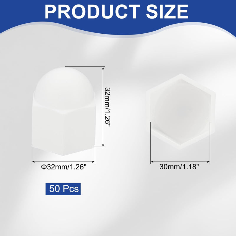 [Australia - AusPower] - PATIKIL 50 Pcs Hex Nut Cover, M20x30x37mm Nylon Screws Bolt Covers Caps Dome Acorn Hex Head Bolt Protection Cap for Screws Nut, White 