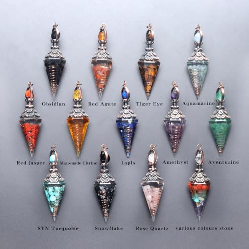 2 Pcs Natural Chakra Crystal Dowsing Pendulum Hexagon Prism Healing Resin Chip Blue Turquoise Gemstone Wicca Divination Spiritual Energy Pendant