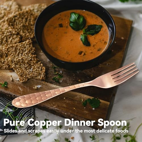 Copper Dinner Forks - Set 2Pcs 99% Pure Hammered Copper - Heavy Duty Kitchen & Salad Forks - Elegant Cutlery For Restaurant, Home Dining & Entertaining