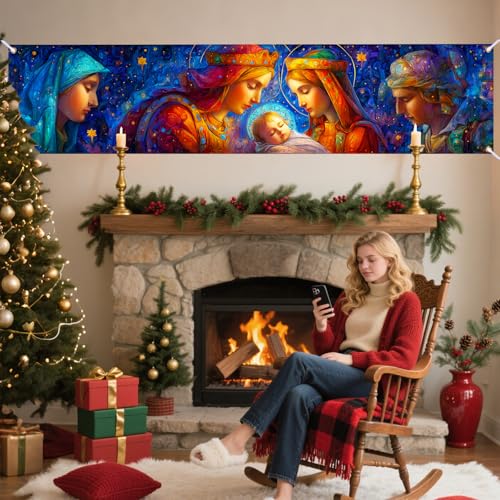 Nuxovilar Blessed Madonna Christmas Banner 17.7x78.7 Inches Polyester Ri50325