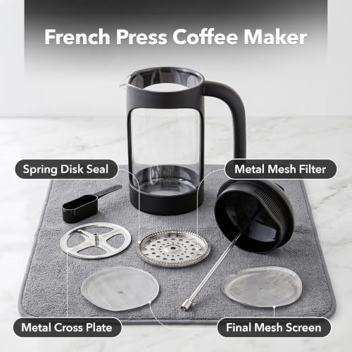 OVENTE 20oz French Press Coffee Maker with 4-Level Filtration, Black FPB20B 20 Ounce