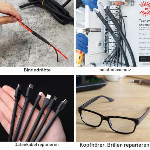 90 mm Heat Shrink Tube Set with Adhesive, 4:1 Heat Shrink Tubing Black | Double Wall and Waterproof, 5 Sizes Heat Shrink Tube, Heat Shrink Tube Cable Sleeve - Pack of 100