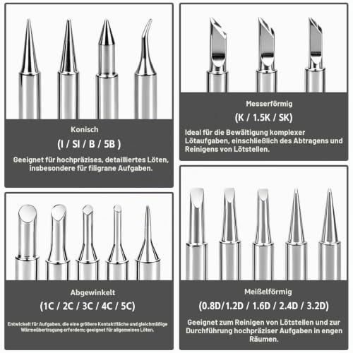 900M Soldering Tips Set for 936 Soldering Station Replacement Tips Pack of 17 | Various shapes compatible with 936 soldering stations (Yihua, Atten and Quick) for electronics, DIY and repair
