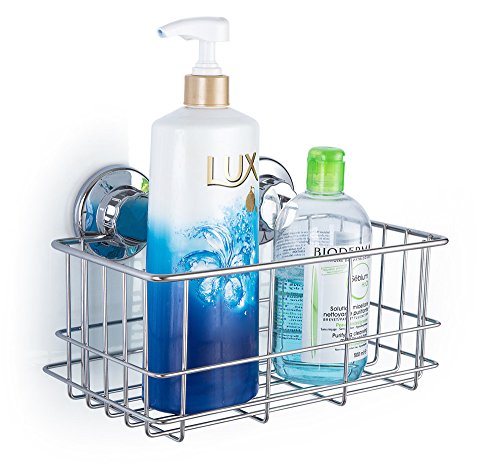 SANNO Suction Cup Shower Caddy,Bathroom Caddies Adhesive Pads Deep Large Basket Shelf,Bath Organizer Kitchen Storage Basket for Gel Holder Shampoo, Conditioner -2 pack suction cups caddies