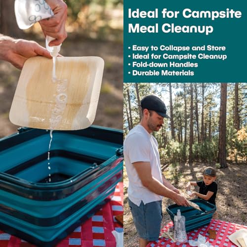 Adventure Ready 16L collapsible portable sink for hiking, camping, and travel, shown filled with water and set up outdoors.