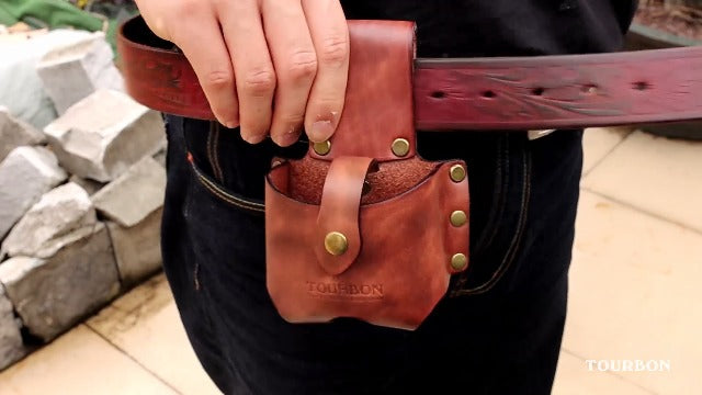 TOURBON leather tape measure pouch belt tool carrier holster for hands-free tool storage