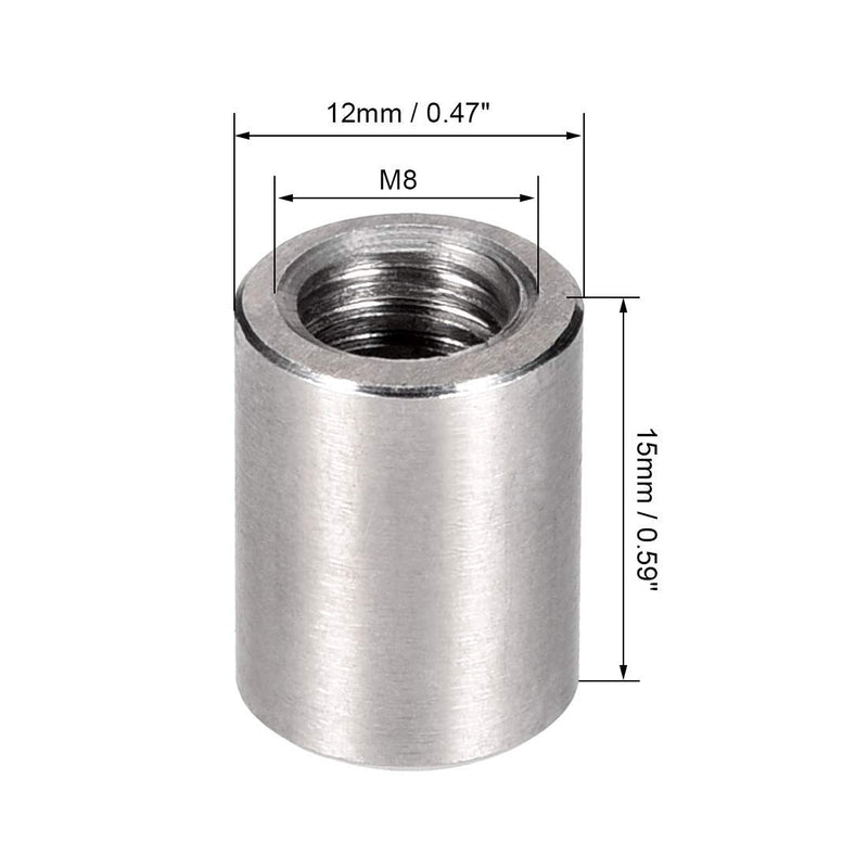 [Australia - AusPower] - Pack of 10 M8 Round Connector Nuts, 304 Stainless Steel Coupling Nut 15mm/0.59inch Length 