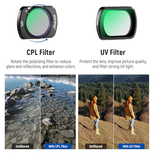 NEEWER Magnetic ND Filter Set Compatible with DJI Osmo Pocket 3 / Pocket 4 / Xtra Muse, 6 Pack ND16 ND32 ND64 ND256 CPL UV Lens Filter Accessories Kit 6 Pack ND+CPL+UV w/Cleaning Cloth