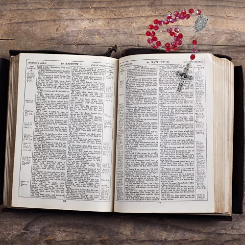Catholic Prayer Card and Rosary Gift Set, Chaplet of The Most Precious Blood and Red Beads with Silver Tone Crucifix and Immaculate Heart Medal, 5.75 Inches