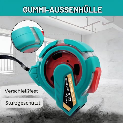 Tape Measure 5 m Self-Locking Shockproof Tape Measure with Metric & Inch Scale, Accuracy Class II, 25 mm Wide, Robust Measuring Tape & Ruler for DIY and Carpenters (25 mm, 5 m / 16.5 ft) 5m/16.5ft