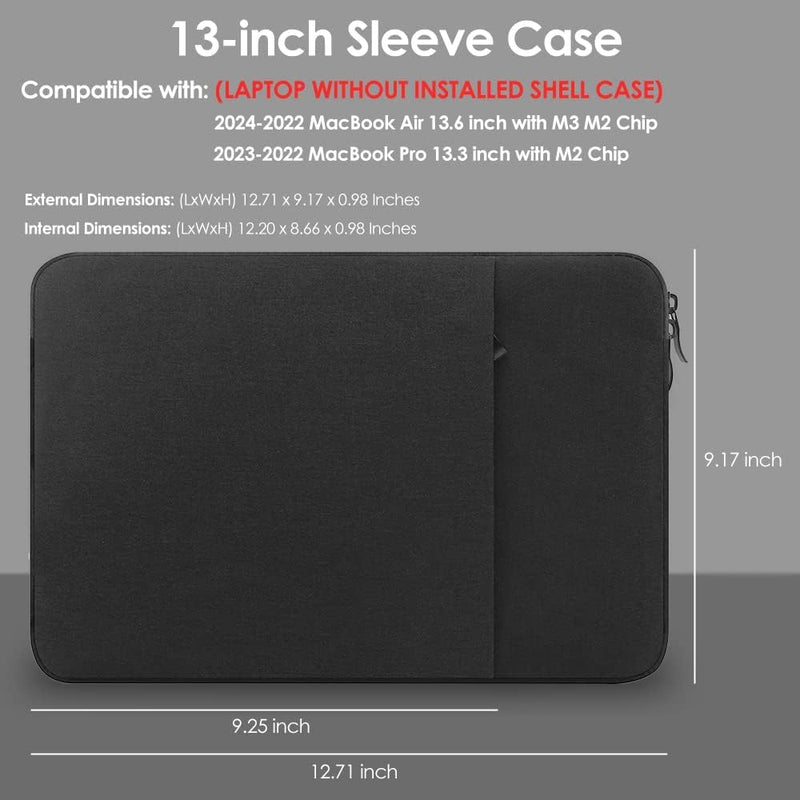 [Australia - AusPower] - ProElife 13-Inch Laptop Sleeve Case for 2024-2022 MacBook Air 13.6 inch with Apple M3 M2 Chip & 2022 MacBook Pro 13.3 inch M2 Chip Accessory Traveling Carrying Canvas Bag Cover Simple Case (Black) Black 