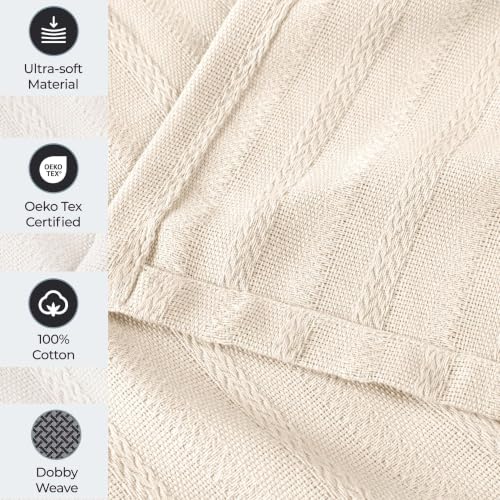SUPERIOR Clara Cotton Blanket, for Picnic, Beach, Traveling or Camping, Bedroom Decor, Essentials, Cover for Bed, Couch, Lounging, Textured Jacquard, Striped Woven Blanket, Throw, Ivory
