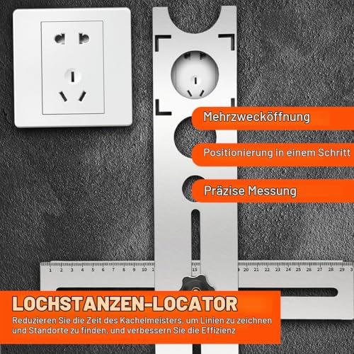 Tile Angle Measuring Ruler, 40 cm Tile Hole Finder Measuring Ruler Stainless Steel Adjustable Locator Ruler for Carpenters Tilers