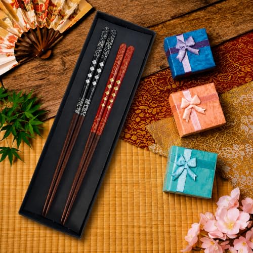 Premium Japanese Chopsticks Set for 2 [Made in Japan] Reusable Wooden Chopsticks with Elegant Iridescent Inlay Traditional Lacquered Finish D (Starlight Spark 2prs (MK059)) Starlight Spark 2prs (MK059)