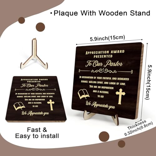Pastor Appreciation Gifts, Pastor Appreciation Gifts for Women Wooden Plaque Sign, Birthday Gift for Pastor Christian Prayer Appreciation,Home Office Desk Wooden Sign Decor, 5.9 x 5.9 inches (Brown) Brown