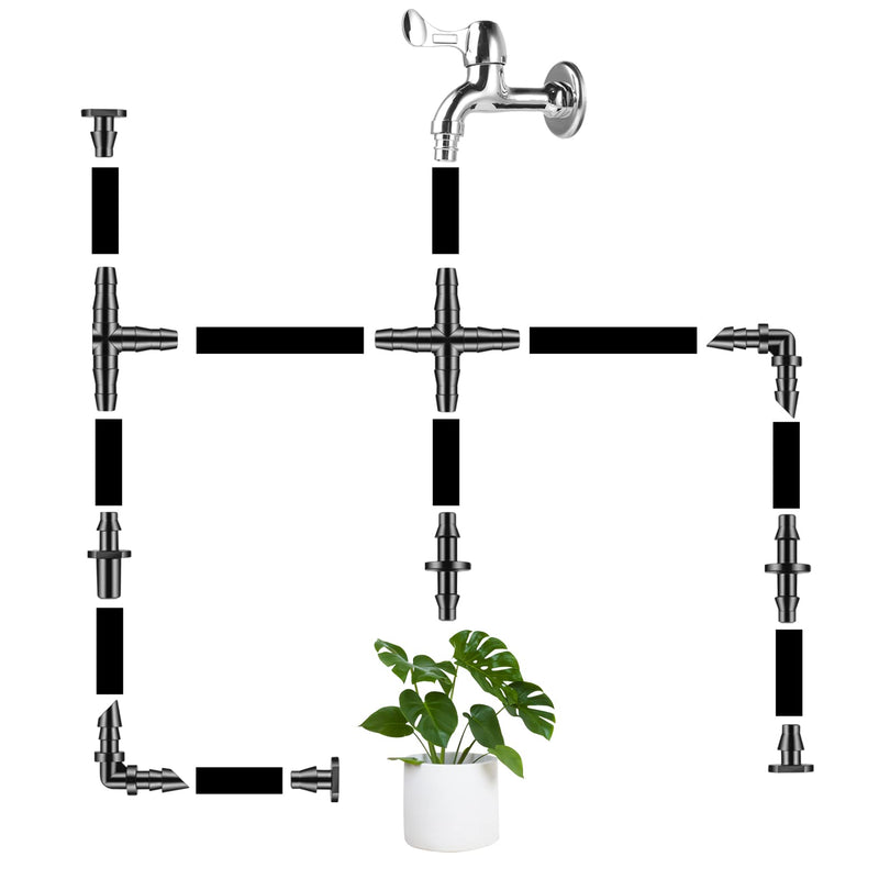 [Australia - AusPower] - 300 Pcs Barbed Connectors Drip Irrigation Fittings Kit, 1/4" Drip Irrigation Kit for Garden Flower Pot Greenhouse Lawn (Straight Barbs,Single Barbs,Tees,Elbows,End Plug,4-Way Coupling) 