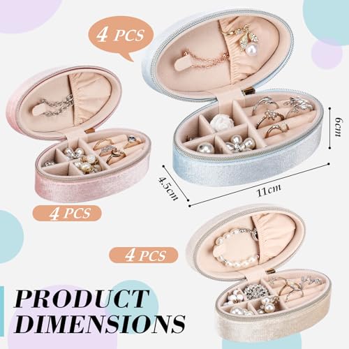 Kenning 12 Pcs Small Velvet Jewelry Case Travel Organizer Portable,Oval Oval