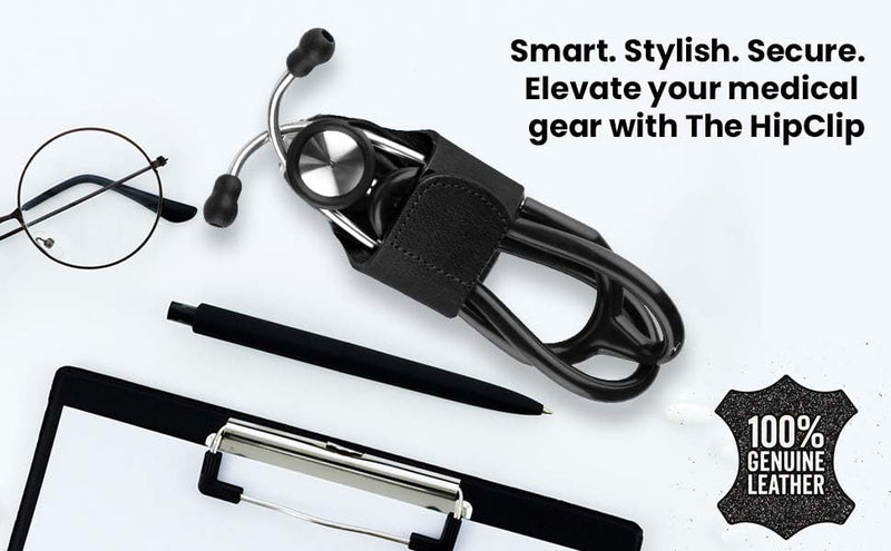 [Australia - AusPower] - The HipClip – Handmade Leather Stethoscope Holder (Black) Full Grain Leather 