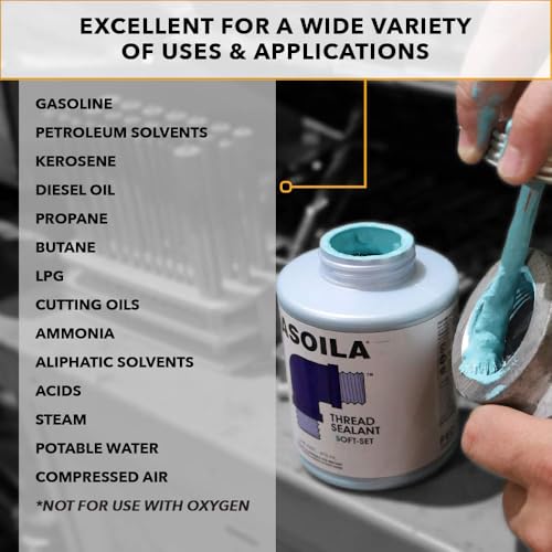 Gasoila Soft-Set non-hardening pipe thread sealant paste, 2 oz tube for metal and plastic threads