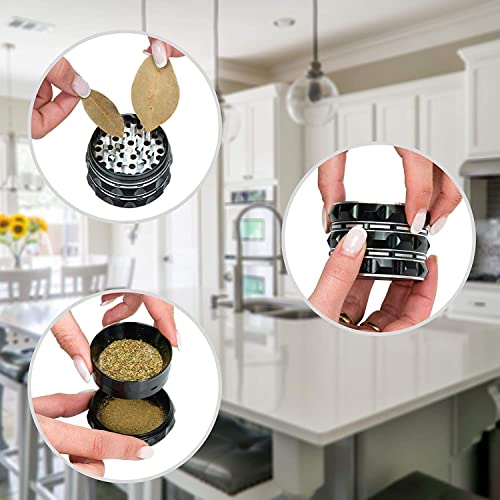 ZYE Herb Grinder – Quality Aluminium w/Ultra Sharp Teeth – Large 2.5" 4 Piece w/Twist & Lock Storage Layer – No Flaking and Non-Stick - Silver